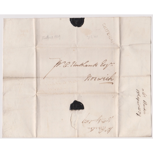 87 - Great Britain 1829 Postal History - E.L. Dated April 15th 1829 Shipdham posted to Norwich-single lin... 