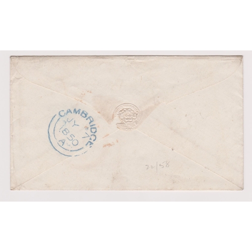 94 - Great Britain 1850-Postal History-Envelope posted to Cambridge-blue Watling St 1d-Paid 2 line cancel... 