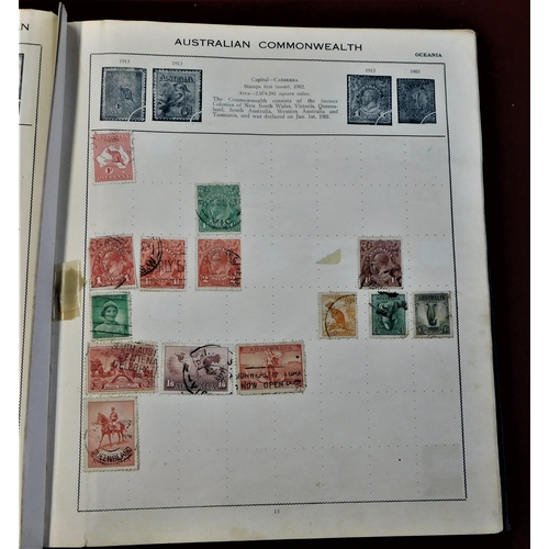 40 - Worldwide Old Time Triumph A-Z stamp album with map section containing used stamps