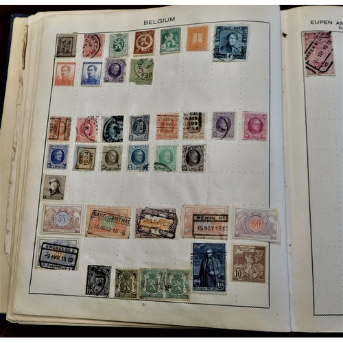 40 - Worldwide Old Time Triumph A-Z stamp album with map section containing used stamps