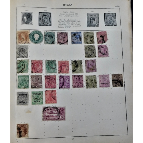 40 - Worldwide Old Time Triumph A-Z stamp album with map section containing used stamps