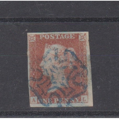 115 - Great Britain 1841-SG8 1d red brown used 4 margins with blue Maltese Cross cancel-cat value £35