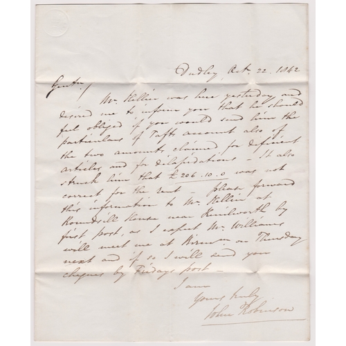 119 - Great Britain 1842-Postal History-E.L. dated Oct 22 1842-Dudley posted to Henley in Arden-manuscript... 