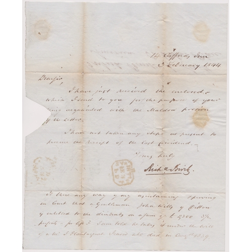 121 - Great Britain 1844-Postal History-E.L. posted within London dated 3 Feb 1844-posted from British Ban... 