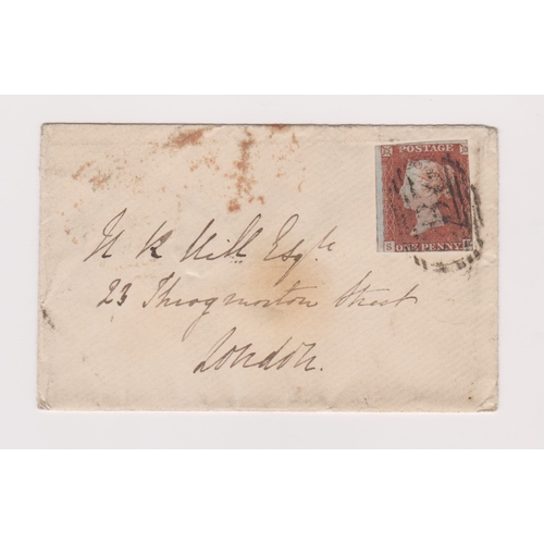 127 - Great Britain 1846 - Envelope posted to London SG8 1d red cancelled with town numeral cancel Exter/J... 