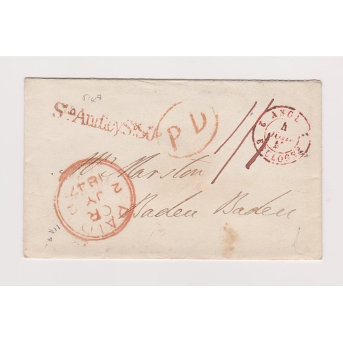 128 - Great Britain 1847 Postal History - envelope posted to Baden-Baden manuscript 1/1 oval PD strike sin... 