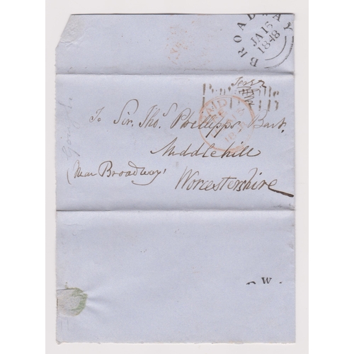 129 - Great Britain 1848 Postal History - Wrapper posted to Middlehill near Broadway-black 2 line Pentonvi... 