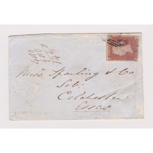 130 - Great Britain 1848 - Envelope posted to Colchester SG8 1d red cancelled with partial town number str... 