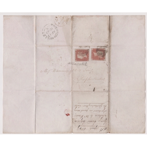 132 - Great Britain 1849 - Wrapper dated 16.4.1849-cancelled with town numeral cancels on 2xSG9 1d pale re... 