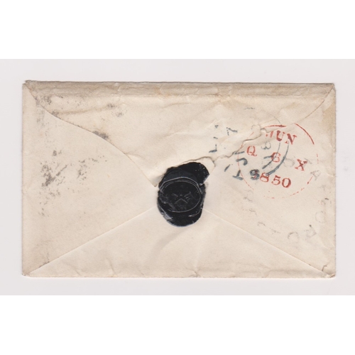 135 - Great Britain 1850 - Envelope posted to Doune SG8 1d red cancelled with numeral town strike-back can... 