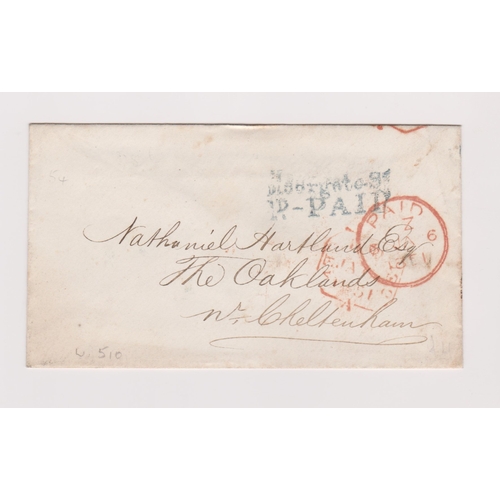 139 - Great Britain 1851 - Envelope posted London to Cheltenham 2-line Moorgate St 1d -Paid red Paid/Z/6JA... 