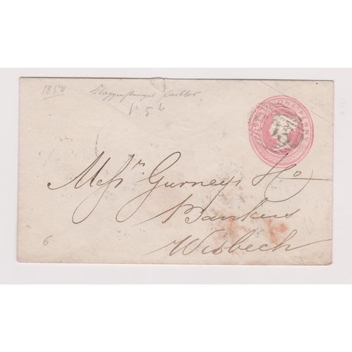 140 - Great Britain 1853 - Pre paid 1d pink Michel U5B envelope posted to Wisbech cancelled with Oxford 60... 