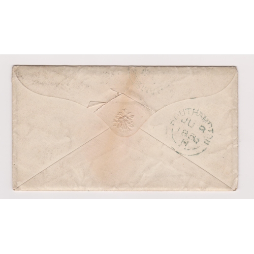 143 - Great Britain 1856 - Stained envelope posted to Southampton with contents dated June 9th 1856 Fareha... 