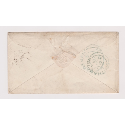 144 - Great Britain 1856 - Envelope posted to Southampton SG29 1d red cancelled with numeral town strike, ... 