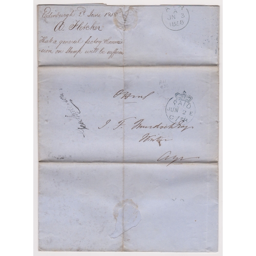 146 - Great Britain 1858 Postal History - E.L dated 7 June 1858 on Inland Revenue Edinburgh paper posted t... 