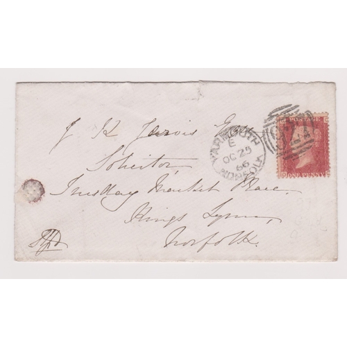 150 - Great Britain 1866 - Envelope cancelled Oct 25 1866 with Yarmouth Norfolk duplex cancel on SG29 1d r... 