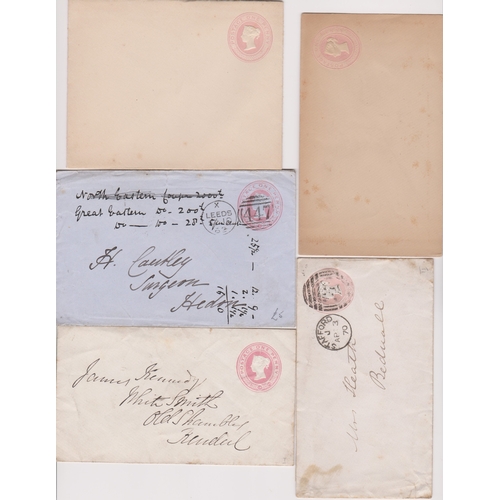 151 - Great Britain 186-78 group of (5) pre paid 1d pink postage envelopes 3 used and 2 unused