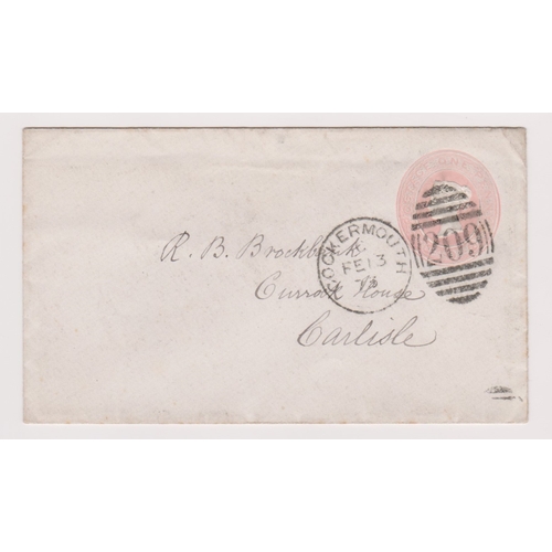 157 - Great Britain 1873 - Prepaid 1d pink postage Michel U8A envelope posted to Carlisle cancelled 13 Feb... 