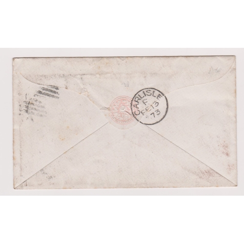 157 - Great Britain 1873 - Prepaid 1d pink postage Michel U8A envelope posted to Carlisle cancelled 13 Feb... 