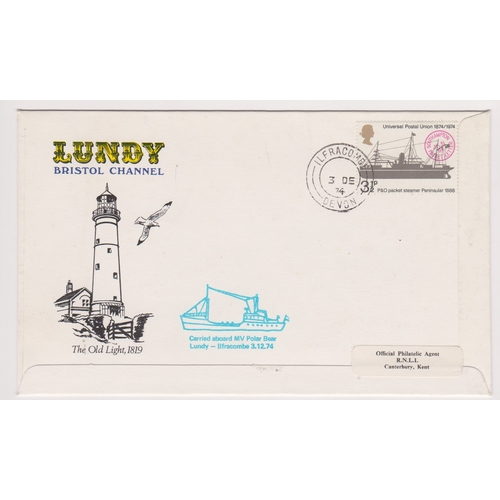 265 - Great Britain-Offshore Islands-Lundy 1974-150th Anniversary of RNLI FDC enevelope cancelled 3.12.74 ... 