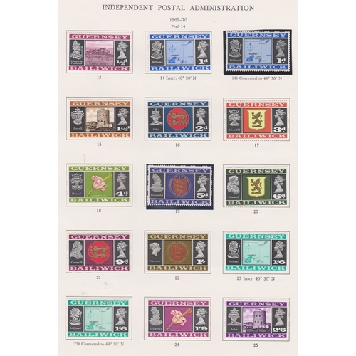 342 - Guernsey 1969-71 S.G. 13-27 m/m part set, S.G. 28a £1 missing and S.G. 44-58 used set. Cat £29+