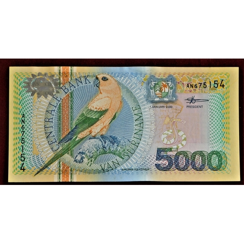 855 - Suriname 1963-2000-Collection of (23 notes) Vf to AUNC 2000's Birds AUNC to 5000 Gild (152)