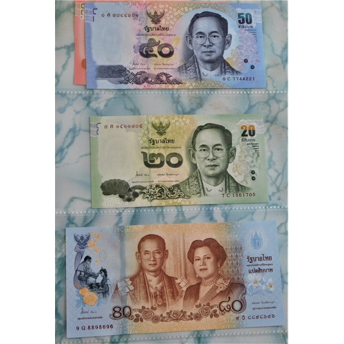 865 - Thailand 1953-2007-A fine collection of (33 notes) P63-P47 many AUNC includes P117 in uncut-strip of... 