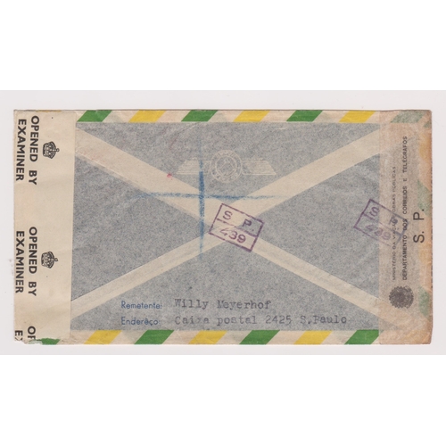 529 - Brazil 1944-Airmail envelope posted registered to Essex cancelled Sao Paulo 22.3.44 with a Brazil Po... 