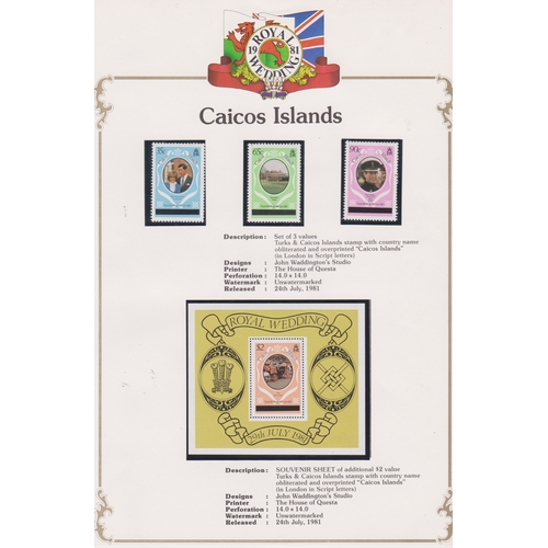 537 - Caicos Islands-Royal Wedding-SG8A-10A u/m set SG11A u/m miniature sheet all optd in London-SG8A-10A ... 