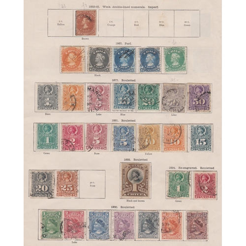 547 - Chili 1853-1911-Collection of used on (3) pages strength in 1867-1900 period-cat value £79.40