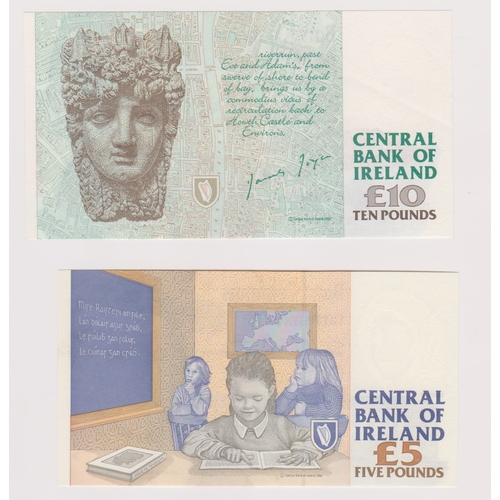 897 - Ireland - Republic 1999-Five Pounds P75b-1999 Ten Pounds P76b-both AUNC (2)