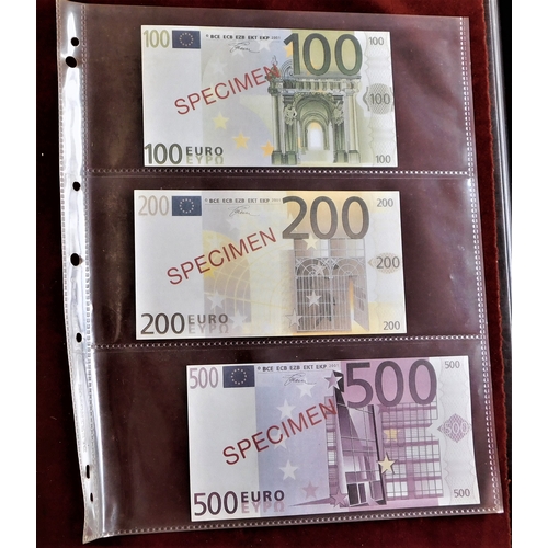 927 - 2001-European Central Bank Euro's set 5,10,20,50,100,200 and 500 euros over print 'specimen' scarce-... 