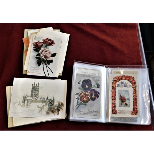 376 - Birthday + Christmas Postcards 1930's approx.-coloured (55) fair/good condition