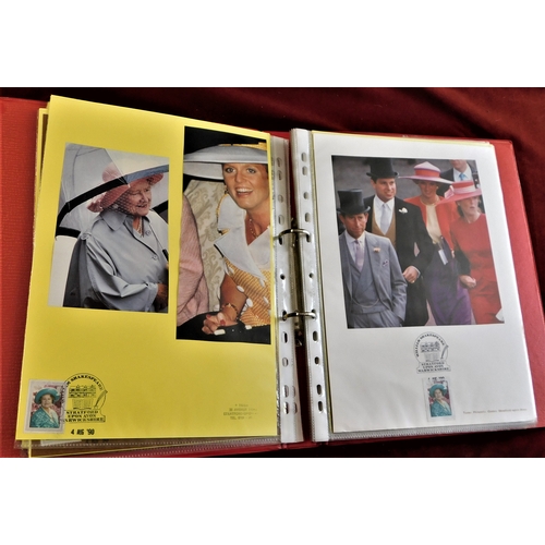 395 - Prints-An album collection of prints of the Queen Mother with stamps on each print-coloured and R.P ... 