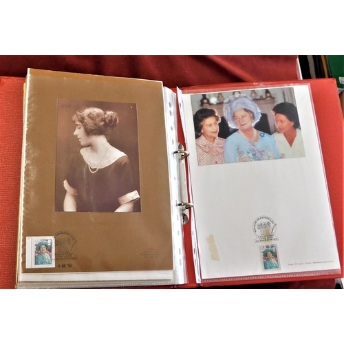 395 - Prints-An album collection of prints of the Queen Mother with stamps on each print-coloured and R.P ... 