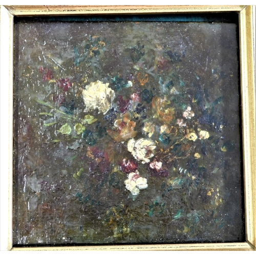 49 - Vintage framed painting on tile, a floral design depicting a bouquet of flowers. Signed M.A. Measure... 