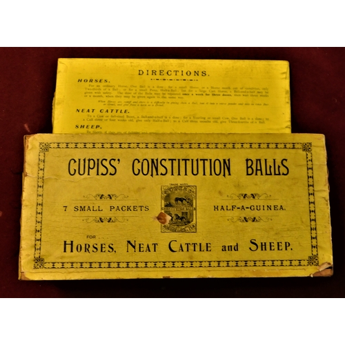 479 - Box-Rare Horse-Sheep-Cattle Medkind Box 19th C -'Cupiss' Constitution Balls Francis Cupliss-Diss Nor... 