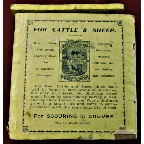 479 - Box-Rare Horse-Sheep-Cattle Medkind Box 19th C -'Cupiss' Constitution Balls Francis Cupliss-Diss Nor... 