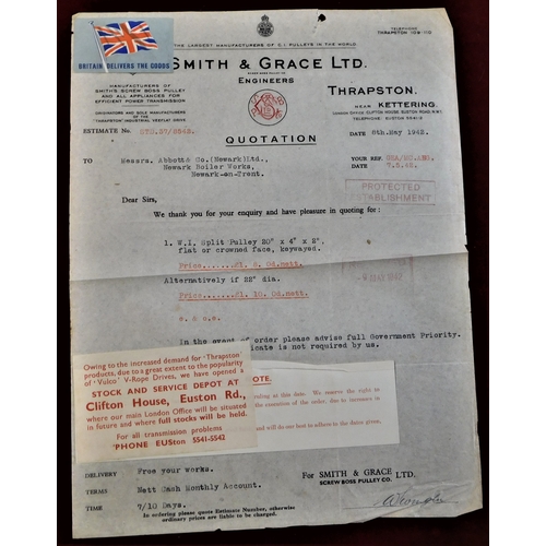 183 - Letter 8th May 1942 - Smith + Grace Ltd Engineers - Letter to Abbott + Co(Newark) Ltd - With quote f... 