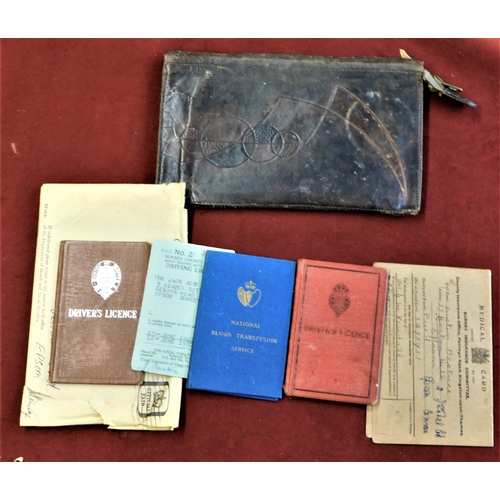 214 - Jack Austin - Driving Licence 1934 - and medical cards etc - (worn) leather wallet - fair condition