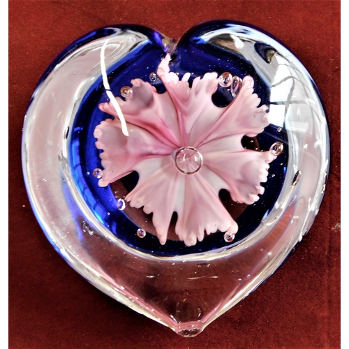 469 - Glass Paper Weight - (3) one dome with green leaves - one heart shape with pink flower - one black a... 