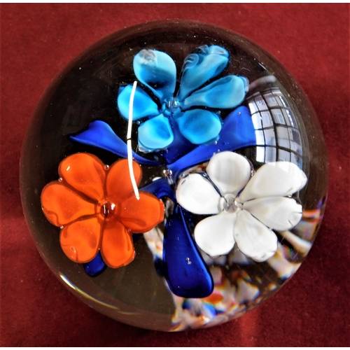 468 - Glass Paper Weight - with flower design large-boxed good condition