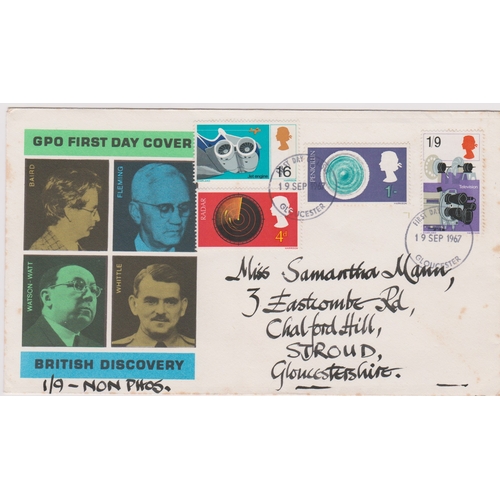 608 - 1967- (19 Sept) Discoveries Set First Day Cover,1s9d  phosphor omitted error-Ex Robert Auty GB Error... 