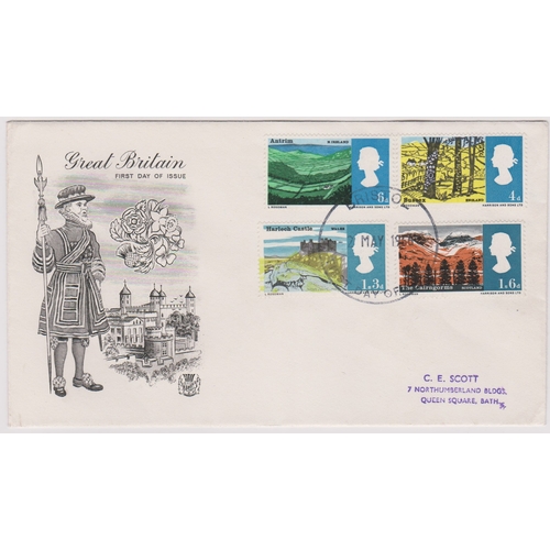 613 - 1966 -  Landscapes (Ordinary) set on Stuart FDC with Bristol FDI H/S, the 1/3d value with 2mm shift ... 