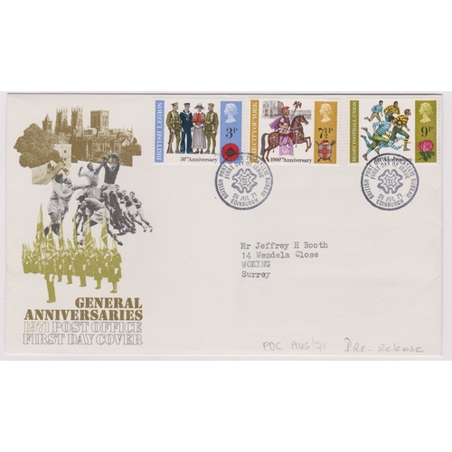 633 - 1971 - British Anniversaries Set on Post Office FDC - error date 28th July 71' - pre-release date, i... 