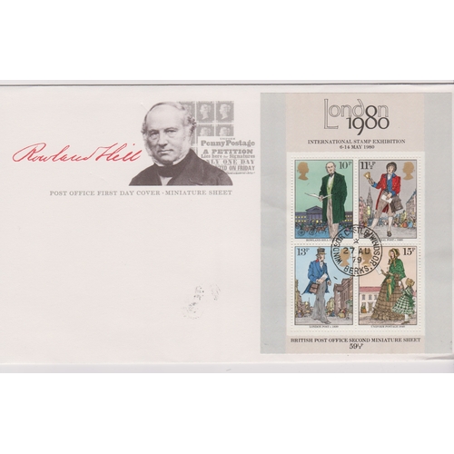 649 - 1979 - Rowland Hill - Min sheets on GPO FDC with Windsor Castle CDS dated 27th Aug 1979, nearly 2 mo... 