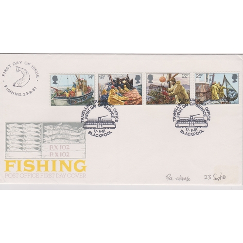 653 - 1981 - Fishing - GPO FDC with Travelling Tram Post Office First Day of Service - Blackpool special H... 