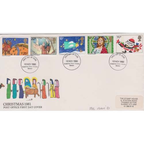 654 - 1981 - Christmas Set on GPO FDC with Kingston Upon Thames FD1 H/S dated 18th Nov 80 - one year early... 