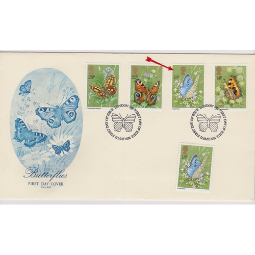 775 - 1981 (13 May) Butteries set - on Philart FDC, error 18p shift of a good error - Ex Robert Ayt GB Err... 