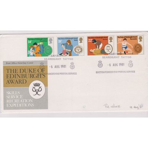 777 - 1981 - Duke of Edinburgh Award Set - on Post Office FDC - Cardiff Searchlight Tattoo BFPS H/S is dat... 